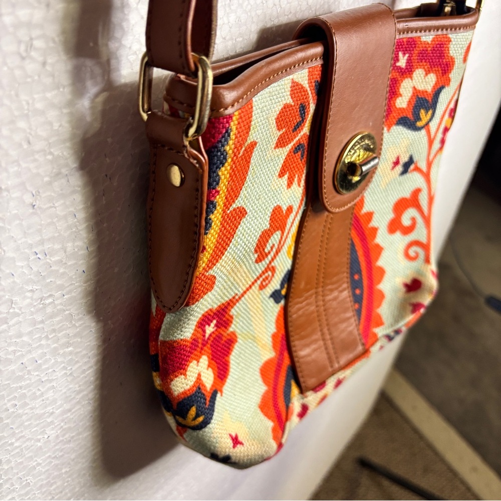 Spartina 449 Paisley Floral Linen Crossbody Bag Leather Trim Boho Coastal - Picture 10 of 16